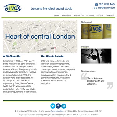 A1 Vox are a London based recording studio. The fully responsive site includes html5 sliders, audio players and a customizable search facility.
