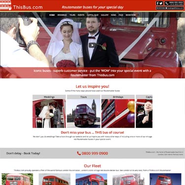 ThisBus.com are a hire company of London Routemaster buses serving the south east. They required an easy to manage site to allow simple updating of testimonials and event imagery. We have also developed a sister site - londonbyroutemaster.com - for their B2B packages.