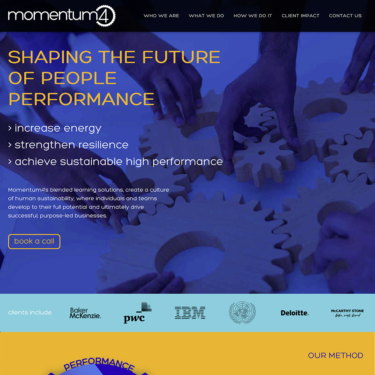 Momentum4 are a consultancy specializing in ‘People Performance’, taking individuals, teams and organizations through transformational change. The brief was to replace an existing flash-based website and to reflect the new direction of their consultancy.